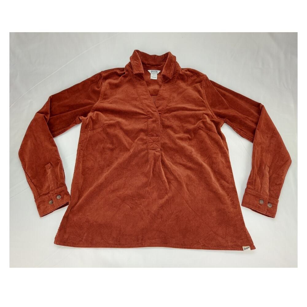 Duluth Trading Co Corduroy Rust Popover Womens Long Sleeve Shirt V Neck S